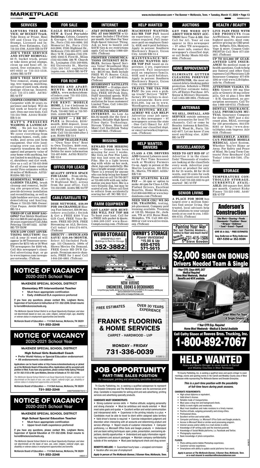 McKenzie Banner Classifieds 31720 The Mckenzie Banner